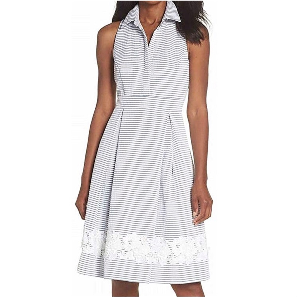 Eliza J Blue Embroidered Striped Sheath Dress